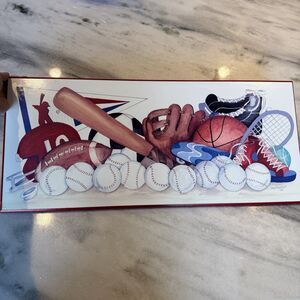 Vintage Kids Wall Plaque Decor Sports 25x11” Wood Baseball Football Soccer Etc